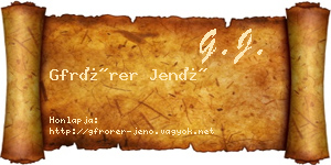 Gfrörer Jenő névjegykártya